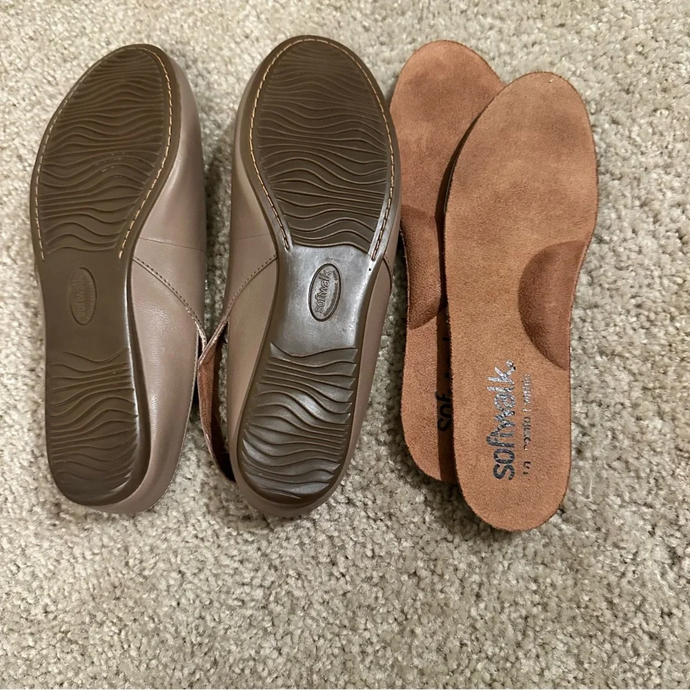 Softwalk Sandy Ballet Flats Taupe Leather 7.5 W Comfort Shoes Slingback Slip On